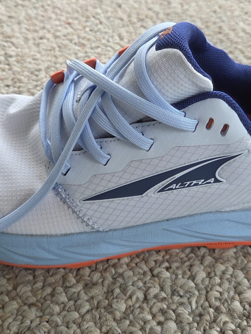 Altra White Light Blue Trail Runner with Orange Sole Accents - Picture 5 of 8